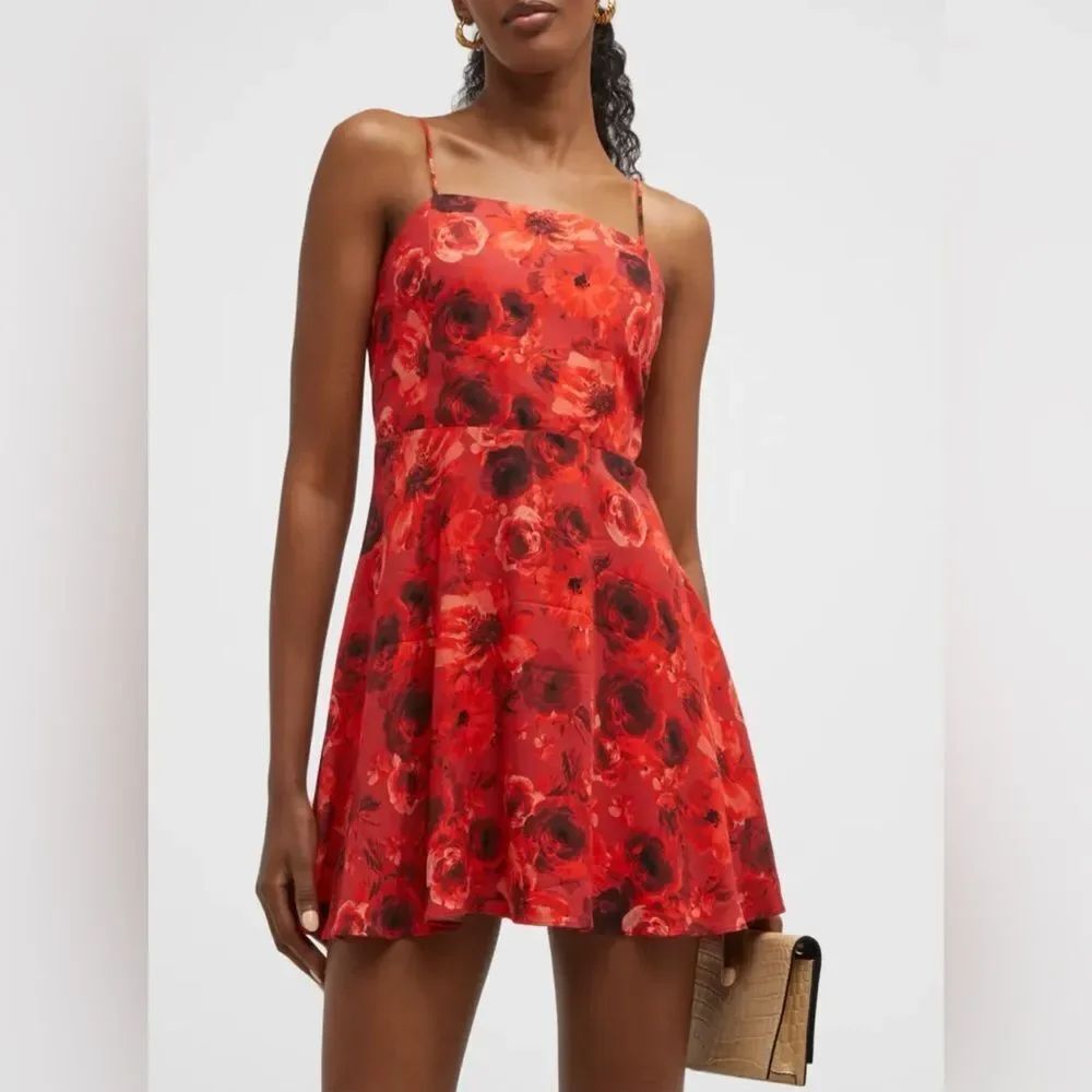 Alice + Olivia 'Glinda' Floral-Print Sleeveless Mini Dress, Ruby Red - 4